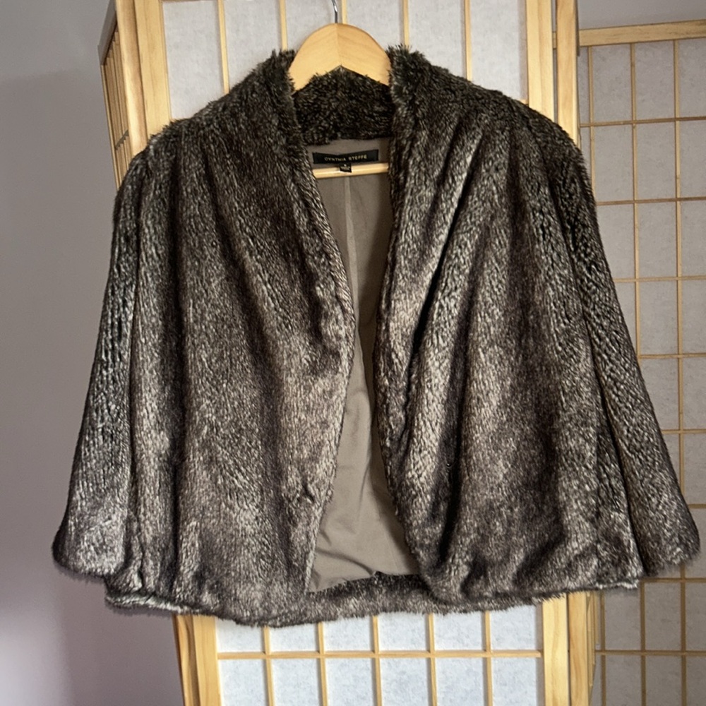 Cynthia Steffe Rich Brown Faux Fur Jacket with Bell Sleeves